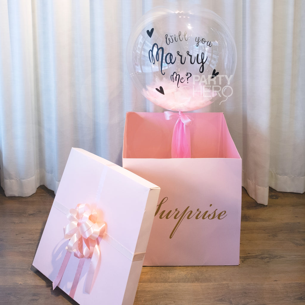22" Personalized Balloon Surprise Box with Message & Confetti / Feathers / Mini Balloons (Please Order 3 Working Days in Advance)