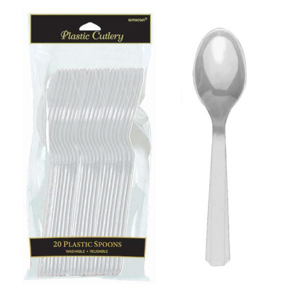 Plastic Cutlery Spoons - Silver - Pack of 20