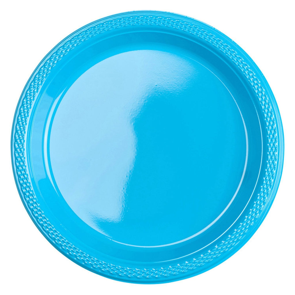Round Plastic Plates 7in - Caribbean Blue - Pack of 20