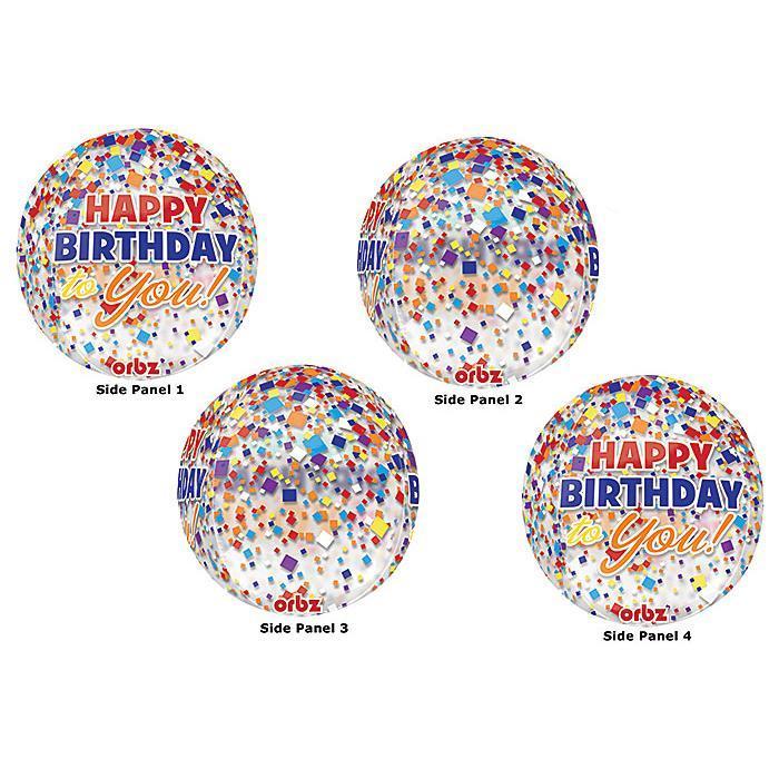 Happy Birthday Clear Confetti Round Crystal Balloon 15in x 16in / 39cm x 41cm