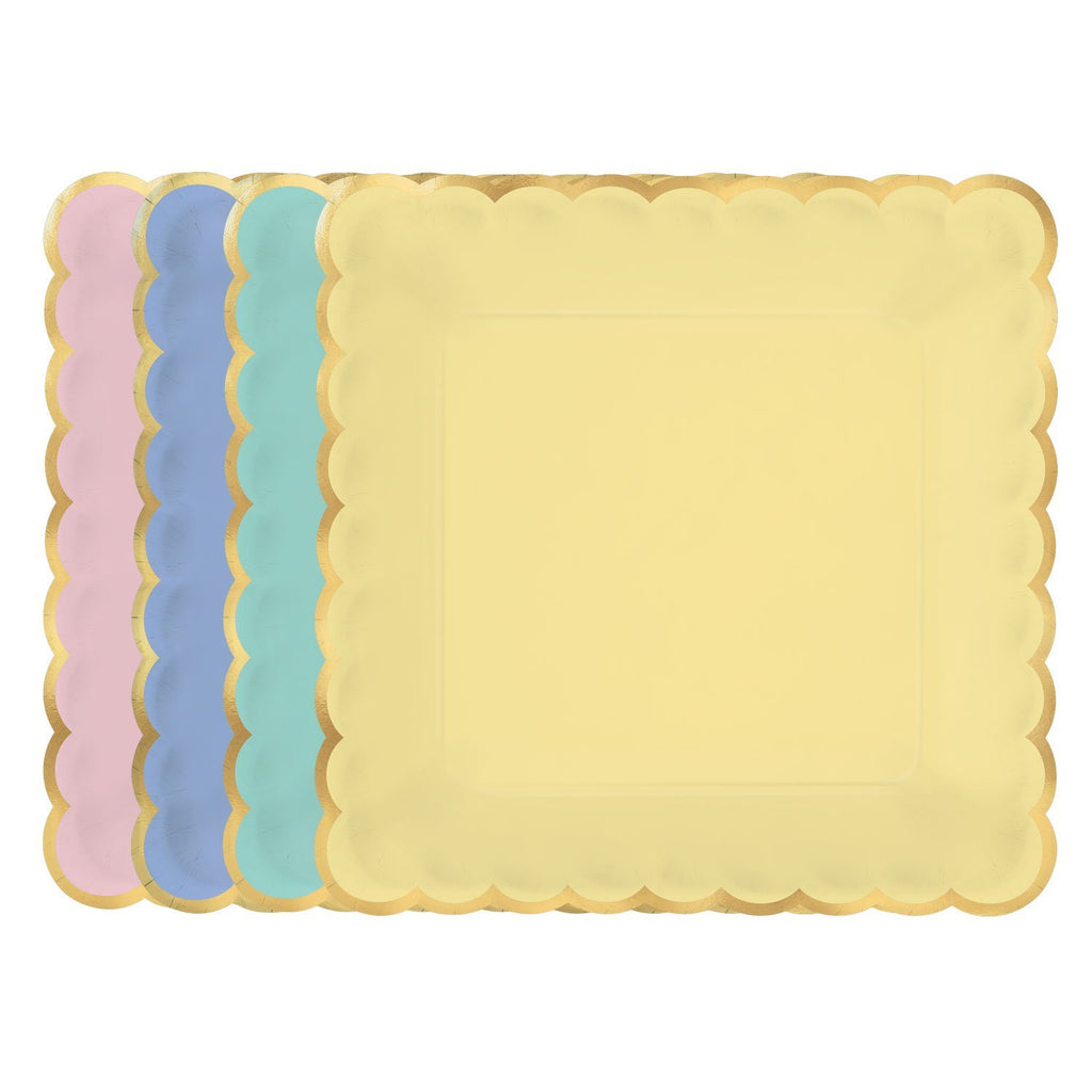 Spring Pastels Scalloped Plates 7in - Metallic Paper - Pack of 8