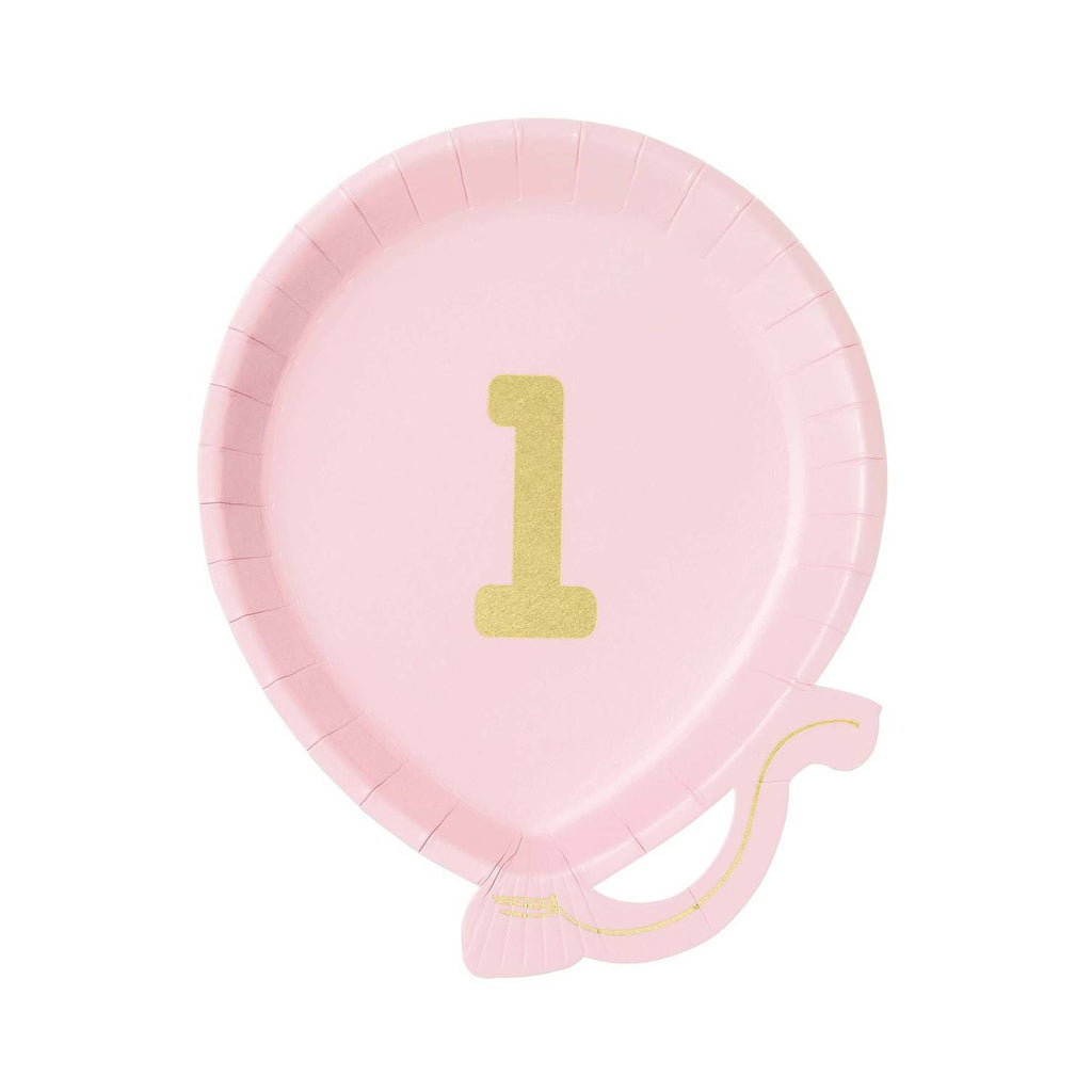 We Heart 1st Birthday Pink Balloon Plates - Pack of 12