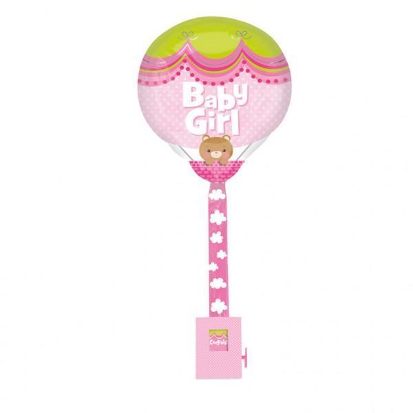 Girl Hot Air Balloon - Attached To Weighted Greeting Card Die Cut Pink Foil Balloon 16in x 32in / 41cm x 82cm