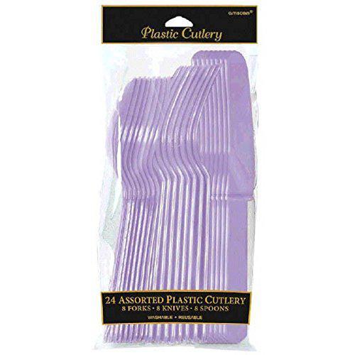 Assorted Plastic Cutlery Set - Lavender - Pack of 24