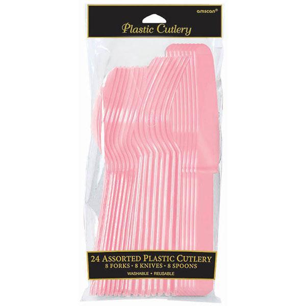 Assorted Plastic Cutlery Set - New Pink - Pack of 24