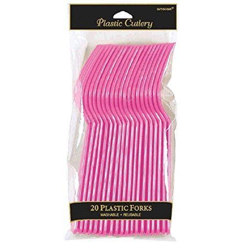 Plastic Cutlery Forks - Bright Pink - Pack of 20