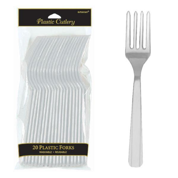 Plastic Cutlery Forks - Silver - Pack of 20