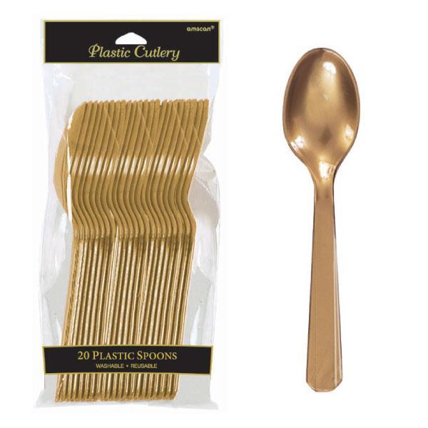 Plastic Cutlery Spoons - Gold - Pack of 20