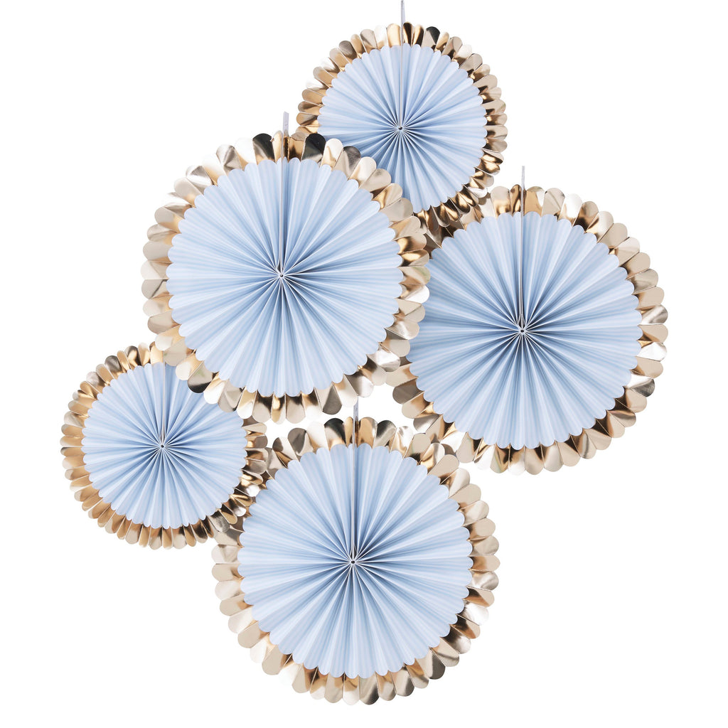 ginger-ray-gold-foiled-blue-paper-fan-decorations-pack-of-5-ginr-pm-405-