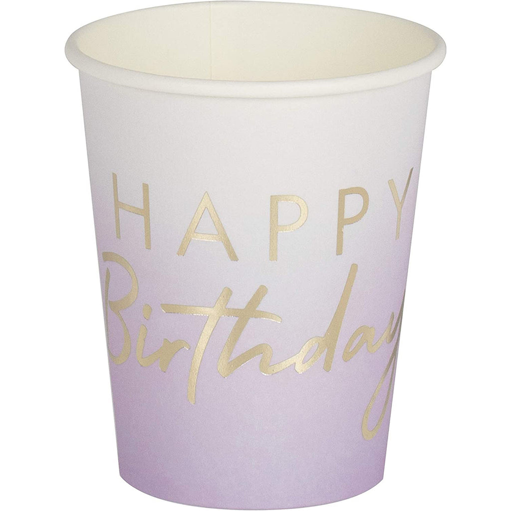 ginger-ray-gold-foiled-happy-birthday-lilac-ombre-cups-pack-of-8-ginr-mix-128-