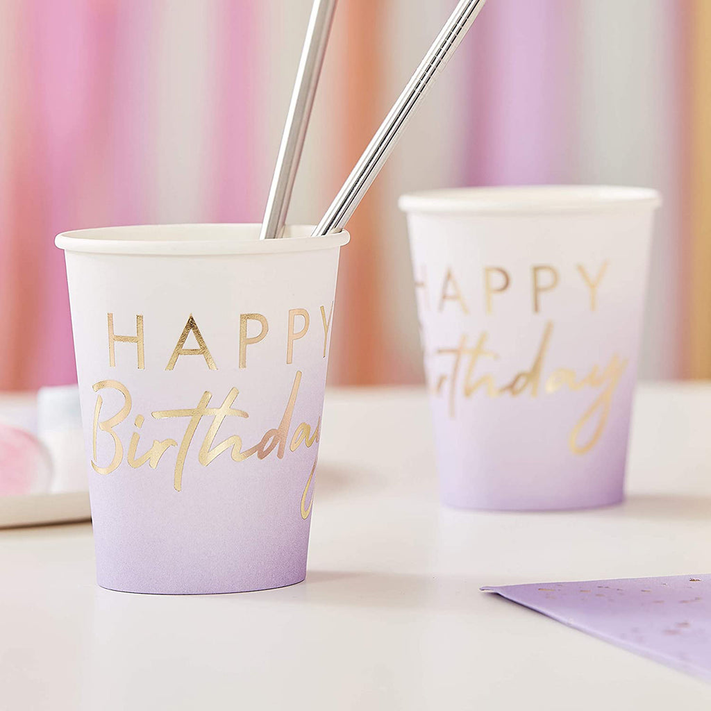 ginger-ray-gold-foiled-happy-birthday-lilac-ombre-cups-pack-of-8-ginr-mix-128-