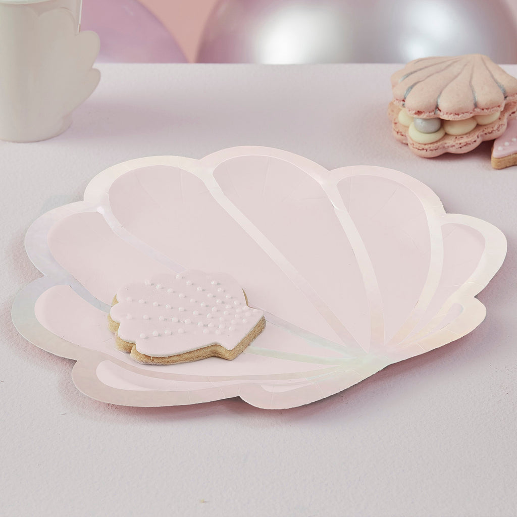 ginger-ray-iridescent-and-pink-mermaid-shell-shaped-paper-plates-pack-of-8-ginr-mer-102-