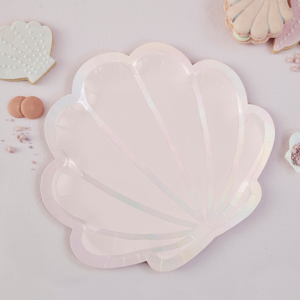 ginger-ray-iridescent-and-pink-mermaid-shell-shaped-paper-plates-pack-of-8-ginr-mer-102-