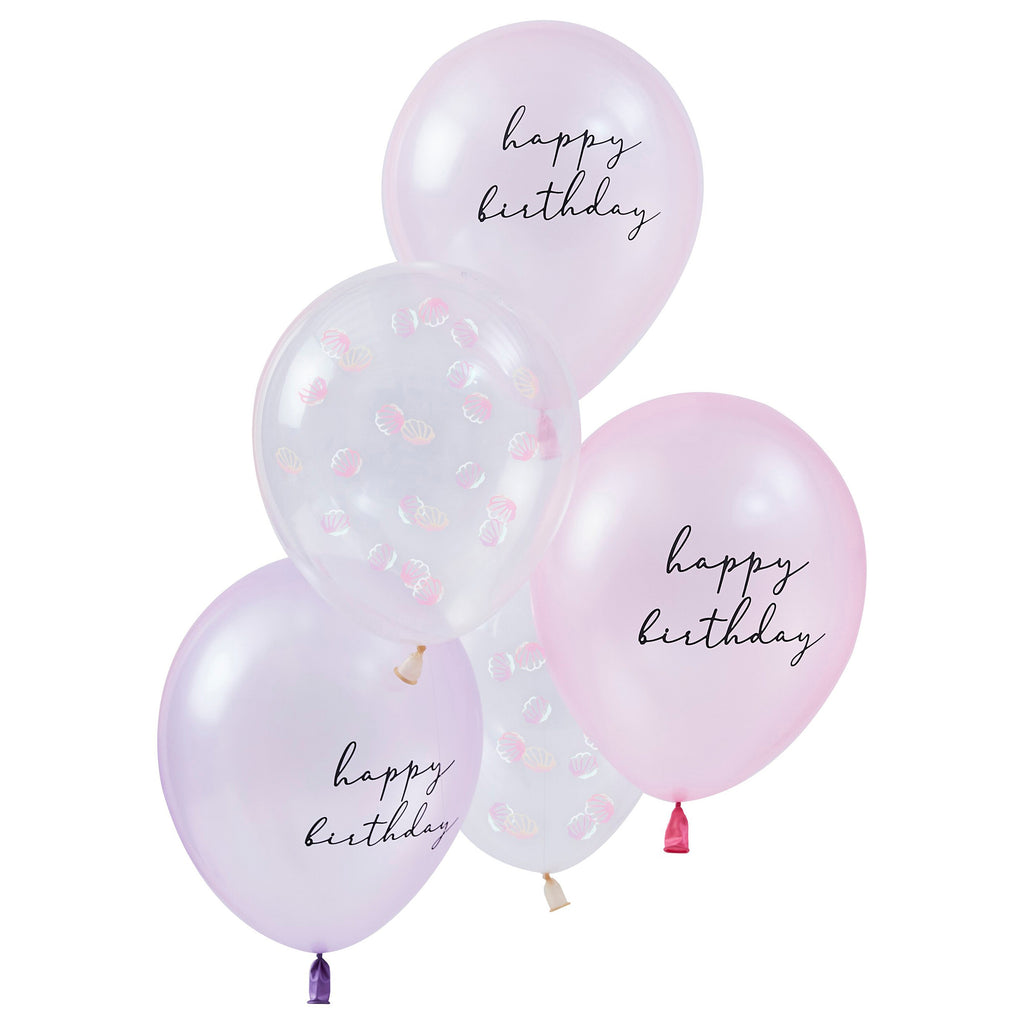 ginger-ray-mermaid-magic-happy-birhtday-_-shell-confetti-latex-balloon-12in-pack-of-5-ginr-mer-107