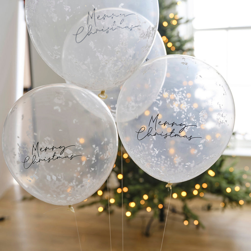 ginger-ray-merry-christmas-white-confetti-latex-balloon-with-balloon-tails-12in-pack-of-5-ginr-nn-103-