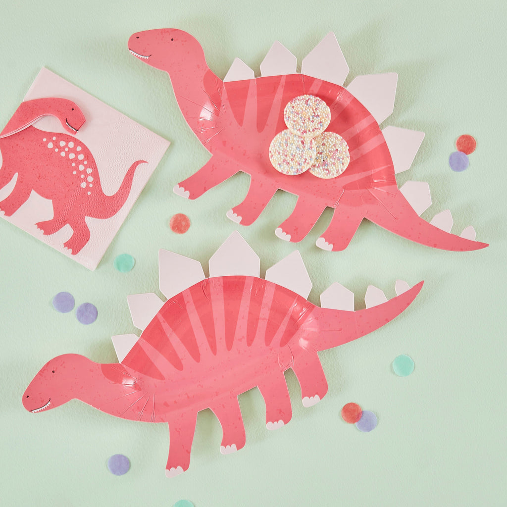 ginger-ray-pink-shaped-dinosaur-sweet-treat-plates-pack-of-8-ginr-dino-104-