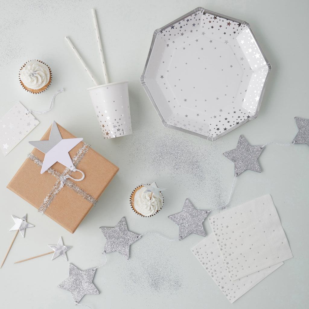 Ginger Ray Silver Foiled Star Paper Plates - Pack of 8