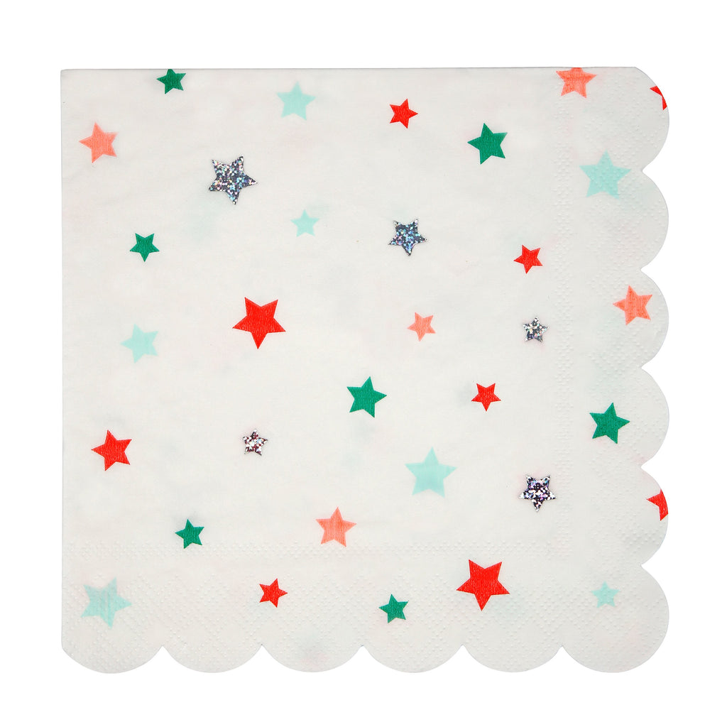 Festive Stars Napkins 7in - Pack of 16