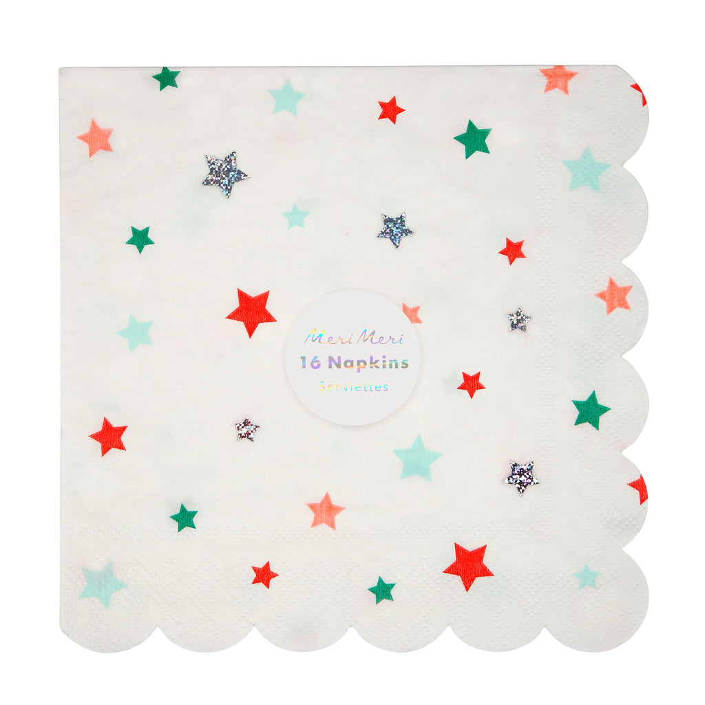 Festive Stars Napkins 7in - Pack of 16