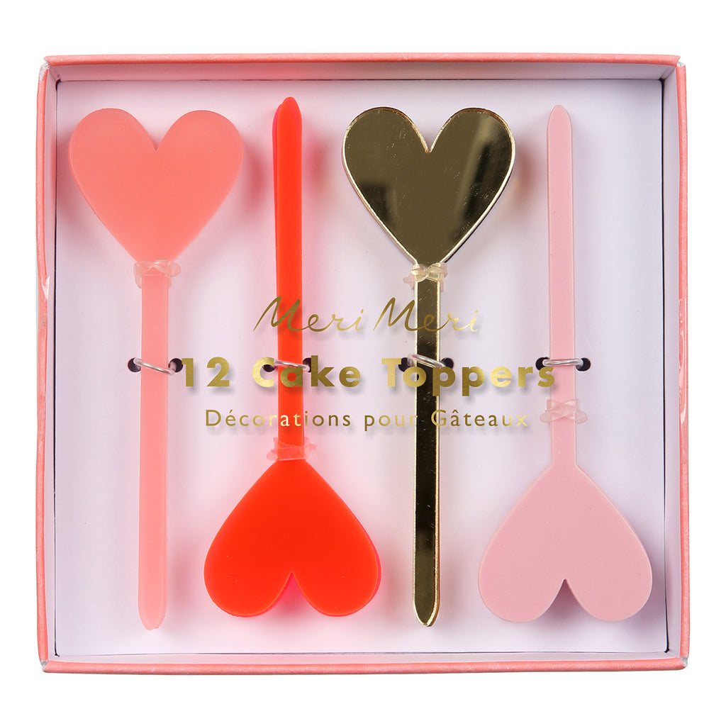 Pink & Gold Heart Cake Topper - Pack of 12