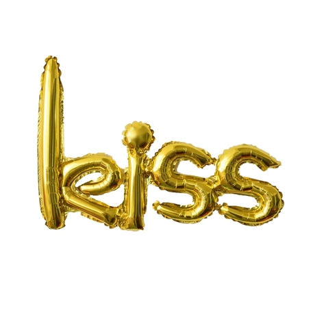 Word "Kiss" Gold Die Cut Air-Filled Foil Balloon 17in x 30in / 44cm x 77cm