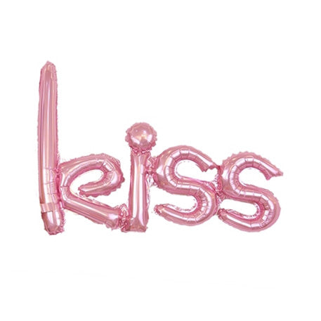 Word "Kiss" Pink Die Cut Air-Filled Foil Balloon 17in x 30in / 44cm x 77cm