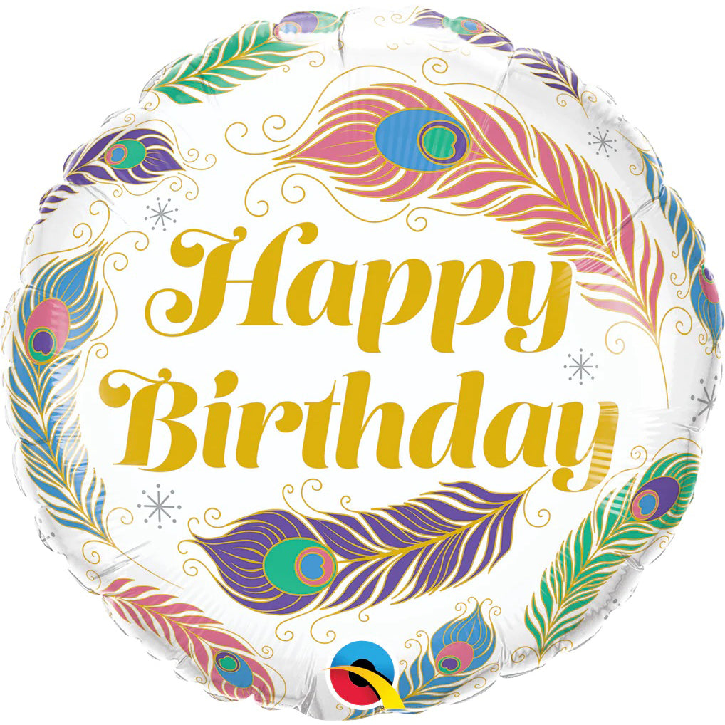 18in Happy Birthday with Feather Balloon 18in Happy Birthday with Feather Balloon